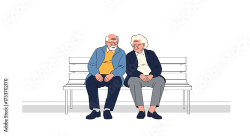 Elderly couple sitting together on a park bench sharing a quiet moment.