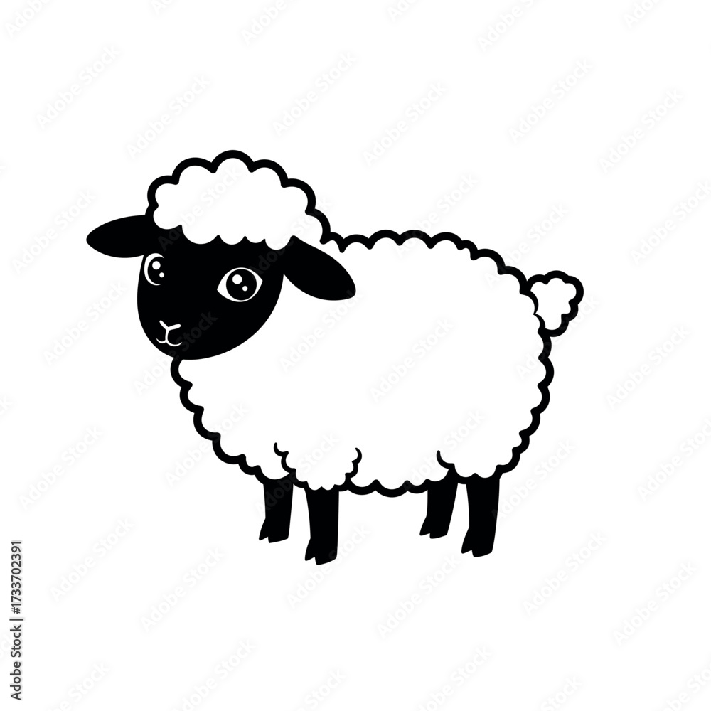 Obraz premium Stylized Black and White Illustration of a Sheep with Fluffy Wool.
