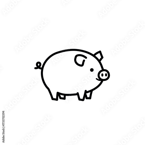 Simple Line Drawing of a Cute Piggy Bank Icon.