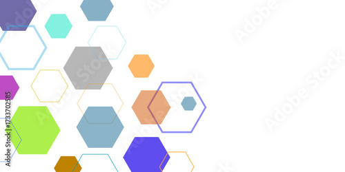 Abstract colourful hexagon banner background. Abstract hexagon background, molecular structure, geometric shape with hexagons. Vector illustration. 