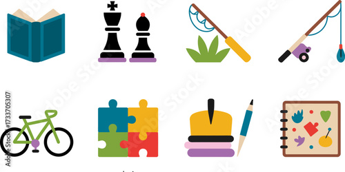 Collection of Fun Leisure Activities Illustration Vector Design Elements set