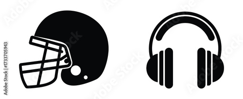 Vector art of iconic representation of a football helmet and headphones, symbolizing sports and audio entertainment, suitable for use in designs related to recreation