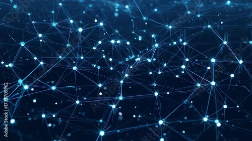 Glowing nodes connected by lines against a dark background, creating a network