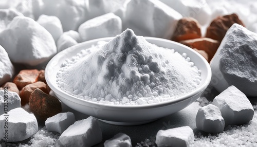 White Titanium Dioxide Powder Surrounded By Minerals