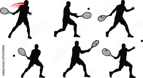 Tennis, silhouette, athlete, racket, swing, serve, forehand, backhand, motion, action pose, sports training, dynamic movement, technique, skill, coaching, physical education