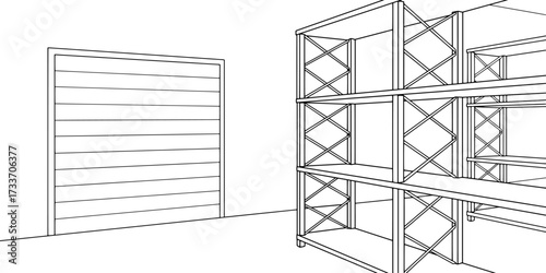 Empty storage interior graphic black white illustration vector