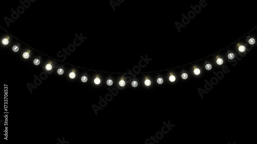 yellow string lights new year and christmas light alpha channel animation, winter holiday and birthday party celebration 3drgb light show motion design element	