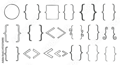 A collection of various bracket and shape illustrations, arranged in a grid pattern, showcasing different styles and forms.
