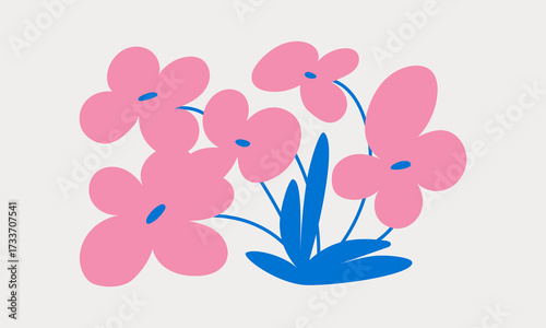 Whimsical flowers vector illustration in cute hand drawn style