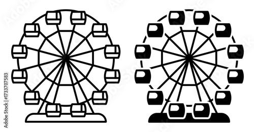 Linear icon. Ferris wheel with cabins. Simple black and white vector isolated on white background