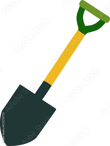 Simple Illustration of a Garden Shovel with Green Handle and Yellow Shaft