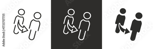 flat and linear set icons, earn refer a friend icon, person referral, affiliate people, simple symbols on white and black background - editable stroke vector illustration