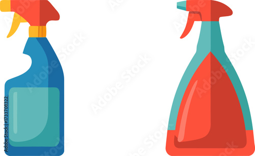 Two colorful spray bottles vector illustration cleaning supplies hygiene concept