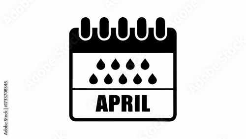 An april calendar icon with rain drops symbolizing showers and the month of april in bold text shown below