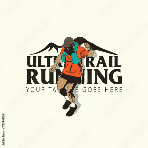 Ultra Trail running logo vector illustration on white background