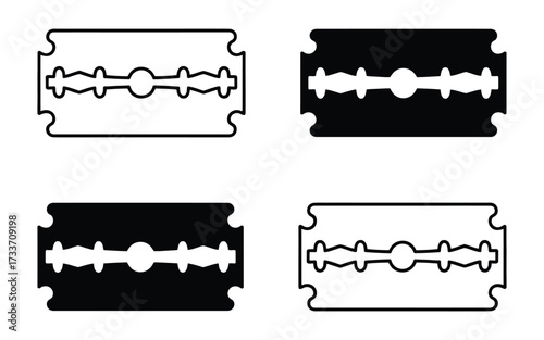 Razor blade icon symbol, sharp metal cutting tool, close-up silhouette of a sharp blade for shaving and grooming