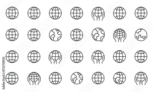 World globe line icon. Vector Earth global country map planet line icon. Travel internet globe set