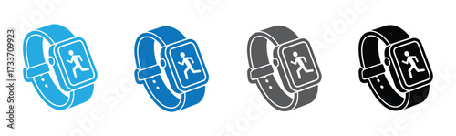 Illustration of a smartwatch, displaying a running figure, ideal for fitness tracking, technology themes, and modern lifestyle concepts