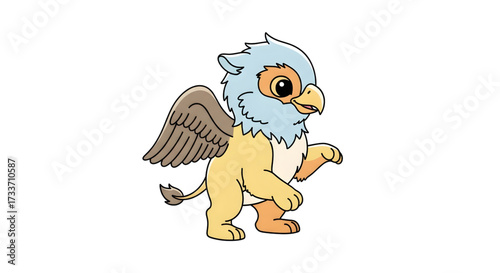 Adorable cartoon griffin with expressive eyes, perfect for children's illustrations, fantasy books, and mythical creature designs for whimsical projects