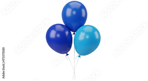 Three blue balloons tied together against a black background