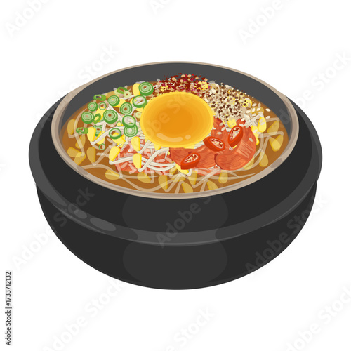 Vector Illustration Logo Clipart Soybean Sprout Soup with Kimchi or Kimchi Kongnamul Gukbap