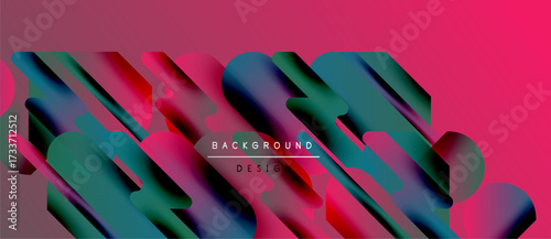Abstract geometric shapes, vibrant colors, pink gradient, modern design. Background features layered elements, creating dynamic visual effect.