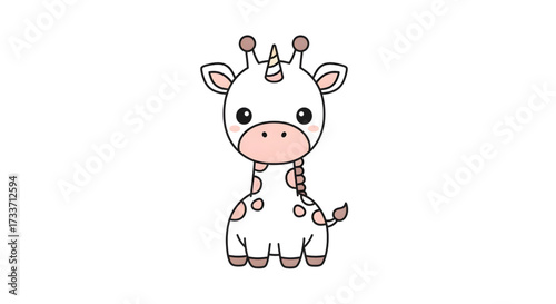 Adorable giraffe unicorn character for children's designs, cute animal art perfect for birthday cards and magical illustrations, creating joy and wonder