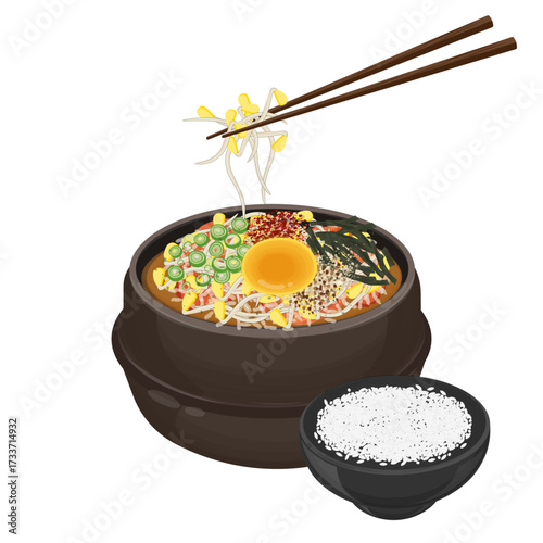 Vector Illustration Logo Clipart Ready to eat Kongnamul Gukbap 