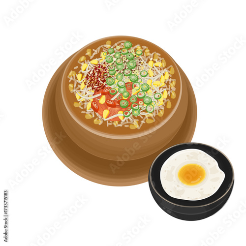 Vector Illustration Logo Clipart Kongnamul Gukbap with Egg Delicious Korean Soup