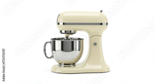 Elegant Cream-Colored Stand Mixer with Stainless Steel Bowl.