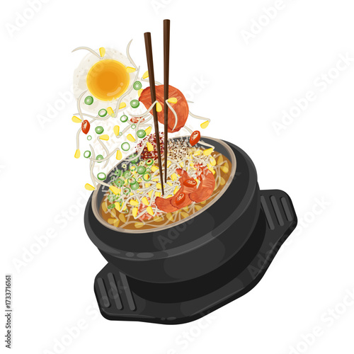 Vector Illustration Logo Clipart Levitation Kongnamul gukbap Soybean sprout soup with rice