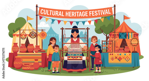 Cultural Heritage Festival Showcasing Traditional Artisans and Crafts in a Vibrant Outdoor Setting