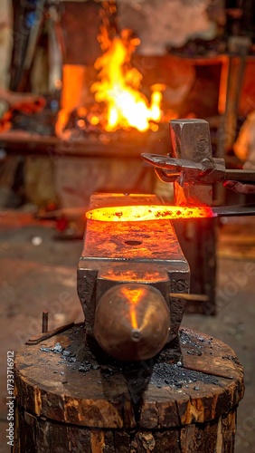 Molten metal being hammered on an anvil