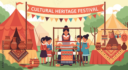 Cultural Heritage Festival Showcasing Traditional Crafts and Artisans in a Vibrant Outdoor Market Setting