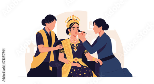 Traditional Makeup Application for Dance Performance, Studio Setting, Illustration, Artistic Environment, Close-Up View
