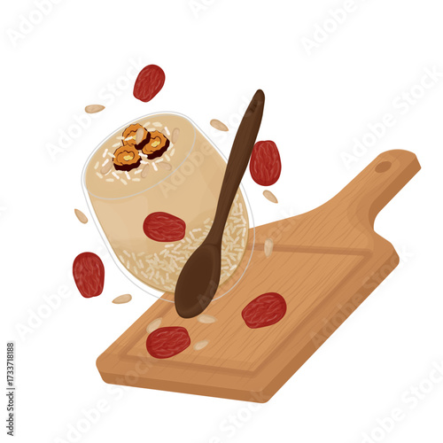 Vector Illustration Logo Clipart Levitation Sikhye Korean Sweet Rice Punch 