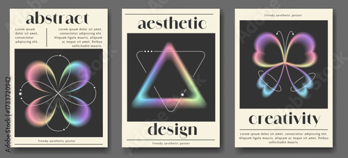 Trendy poster or cover template in aesthetic style. Modern designs with y2k aure holographic elements. Creative template for business, presentation, posters, banner and more