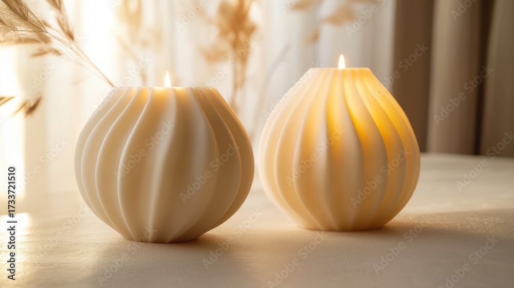 Obraz premium Elegant decorative candles with soft lighting in a serene indoor setting