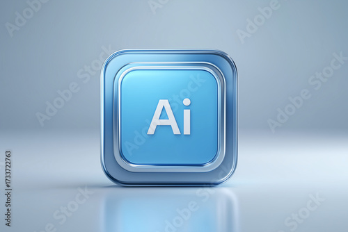 Wallpaper Mural minimalistic UI icon, square format, soft blue base color. thin border slightly brighter than base color, soft drop shadow, embossed or engraved letter "Ai" centered Torontodigital.ca