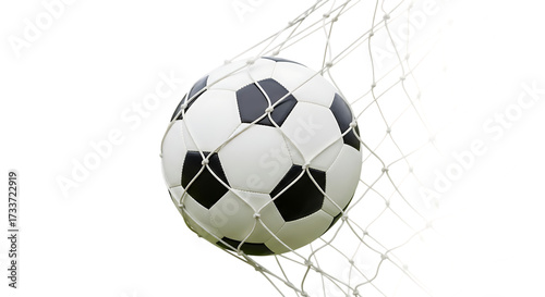 Soccer ball in net isolated on a transparent background