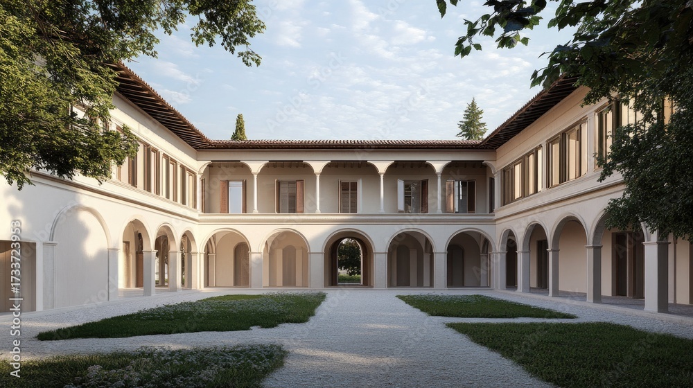 Fototapeta premium Serene Courtyard of a Classic Italian Villa