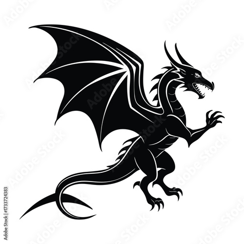 Black dragon wings spread silhouette creature