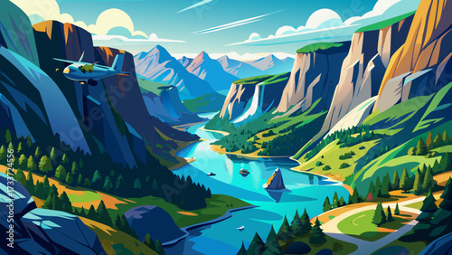 very beautiful A breathtaking drone aerial view of a Norwegian fjord, showcasing towering cliffs, lush greenery, and the crystal-clear waters of the fjord. Kjerag, Lysebotn, Lysefjorden, .