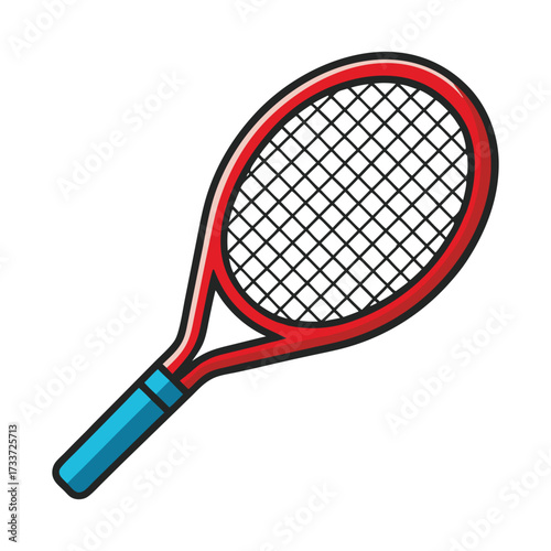 Red tennis racket with blue handle sports equipment