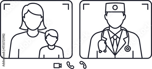 Parent and doctor video call, virtual pediatric telemedicine, child health consultation, online doctor appointment, telehealth service, remote pediatric care
