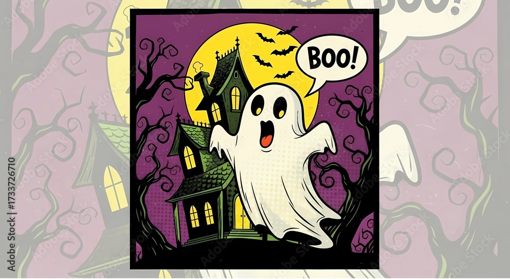 Fototapeta premium Spooky ghost haunts haunted house under full moon