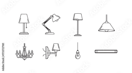 Vector art of lamp line icons set