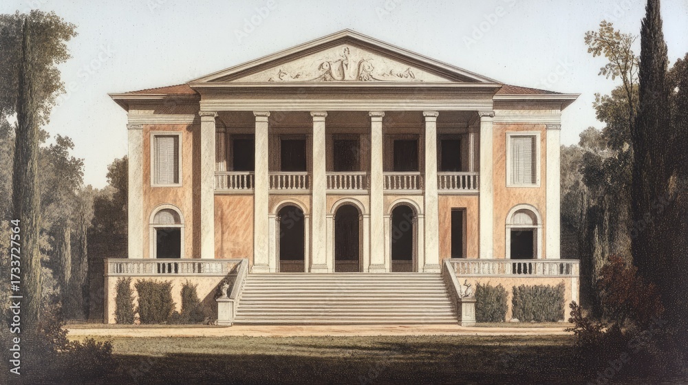 Obraz premium Neoclassical Villa Architectural Design Illustration