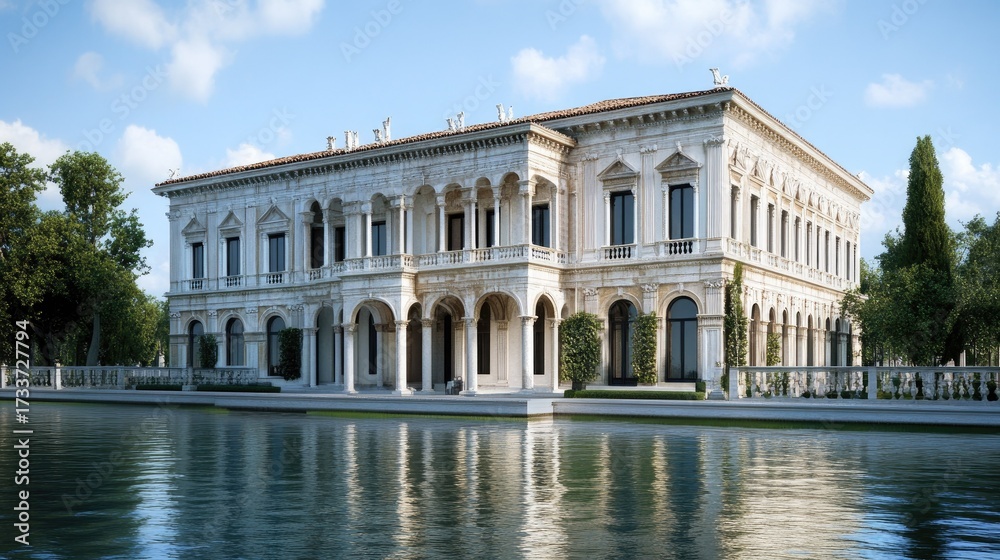 Obraz premium Venetian Villa by the Canal: Architectural Masterpiece