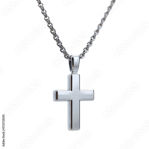 Sacred Silver Pendant: A close-up shot of a gleaming silver cross pendant suspended delicately from a fine chain, embodying faith, purity, and timeless elegance.